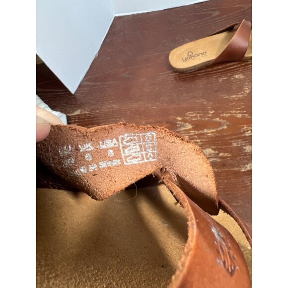 Yokono Womens Brown Leather Sandals With Cork Sole Slip-On Size 8 - Picture 5 of 5